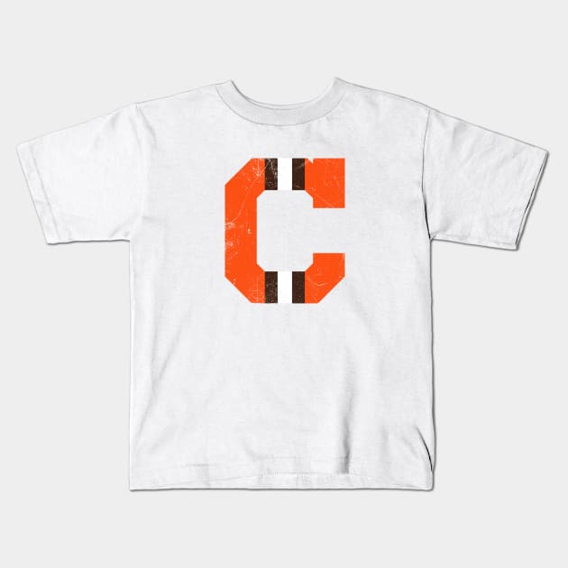 Cleveland C, vintage - white Kids T-Shirt by KFig21